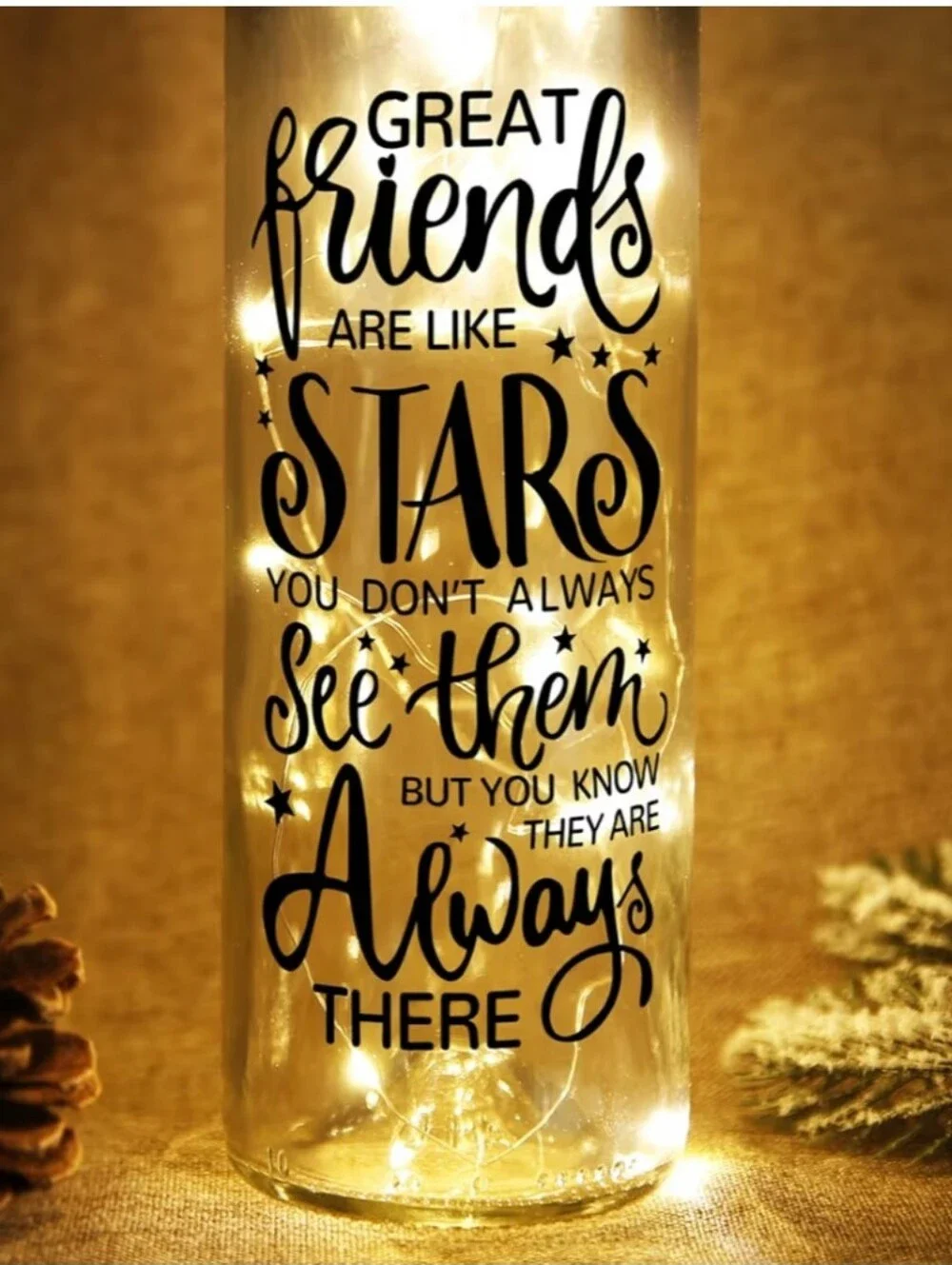 NWT Lighted Blue Glass Wine Bottle Lamp - Great Friends Stars Design